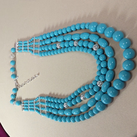 Joan Rivers 4 Strand Simulated Turquoise Layered Necklace - Picture 4 of 10